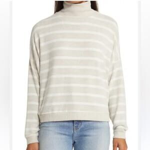 Lucky Brand Pullover Cloud Mock Neck Sweater Top Stripes Soft Casual Size XXL